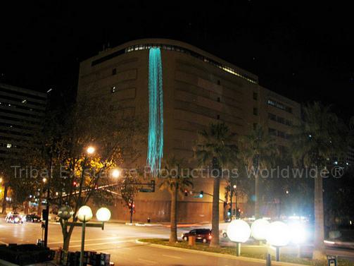 Laser Graphic Waterfall Sky Scraper Building by Tribal Existance Productions Worldwide